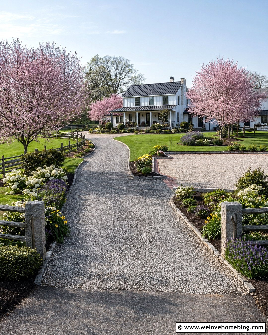 Farmhouse Cherry Blossom Driveway - 20 cherry blossom driveway ideas