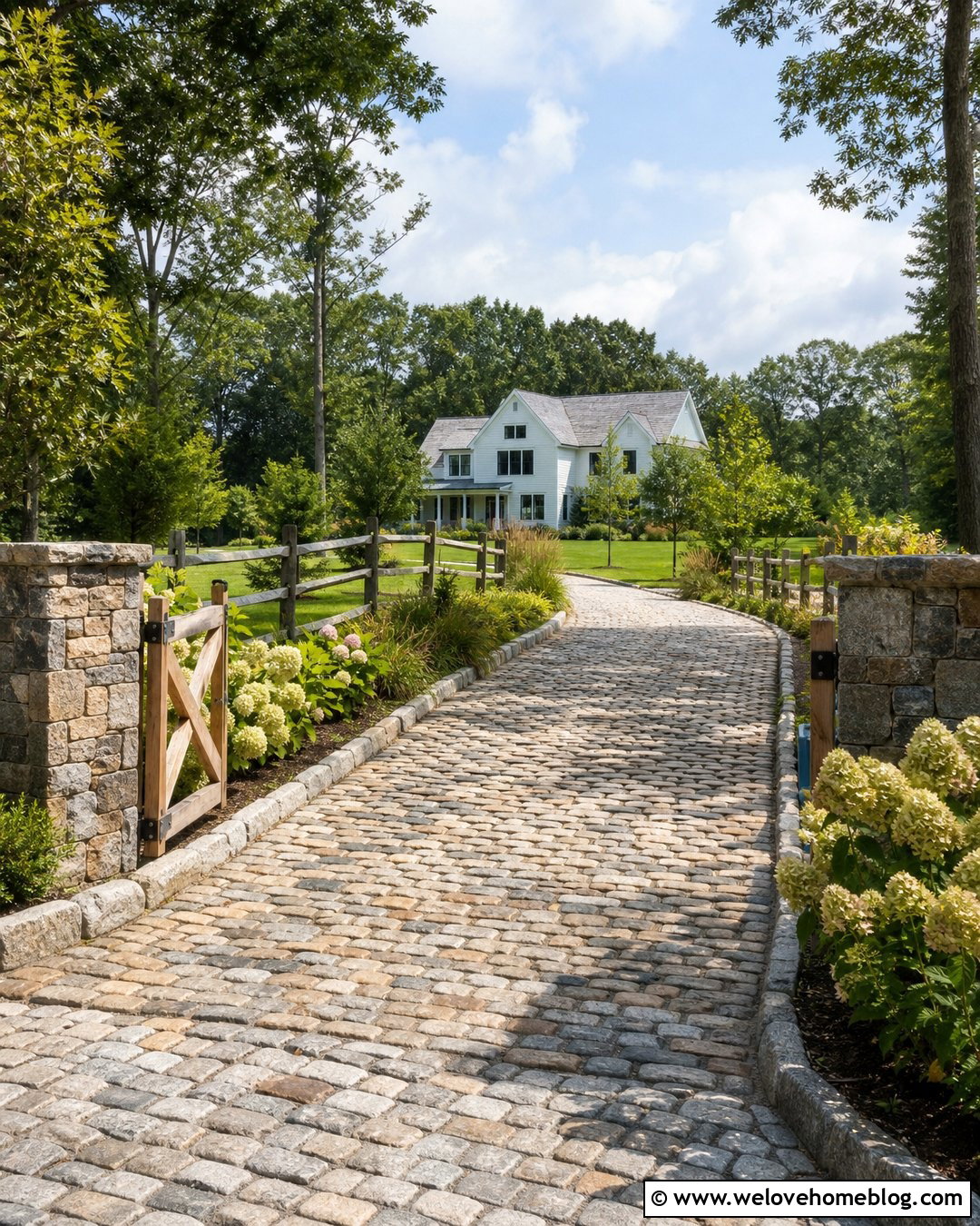 Farmhouse Cobbled Driveway - 35 Cobbled Driveway Ideas