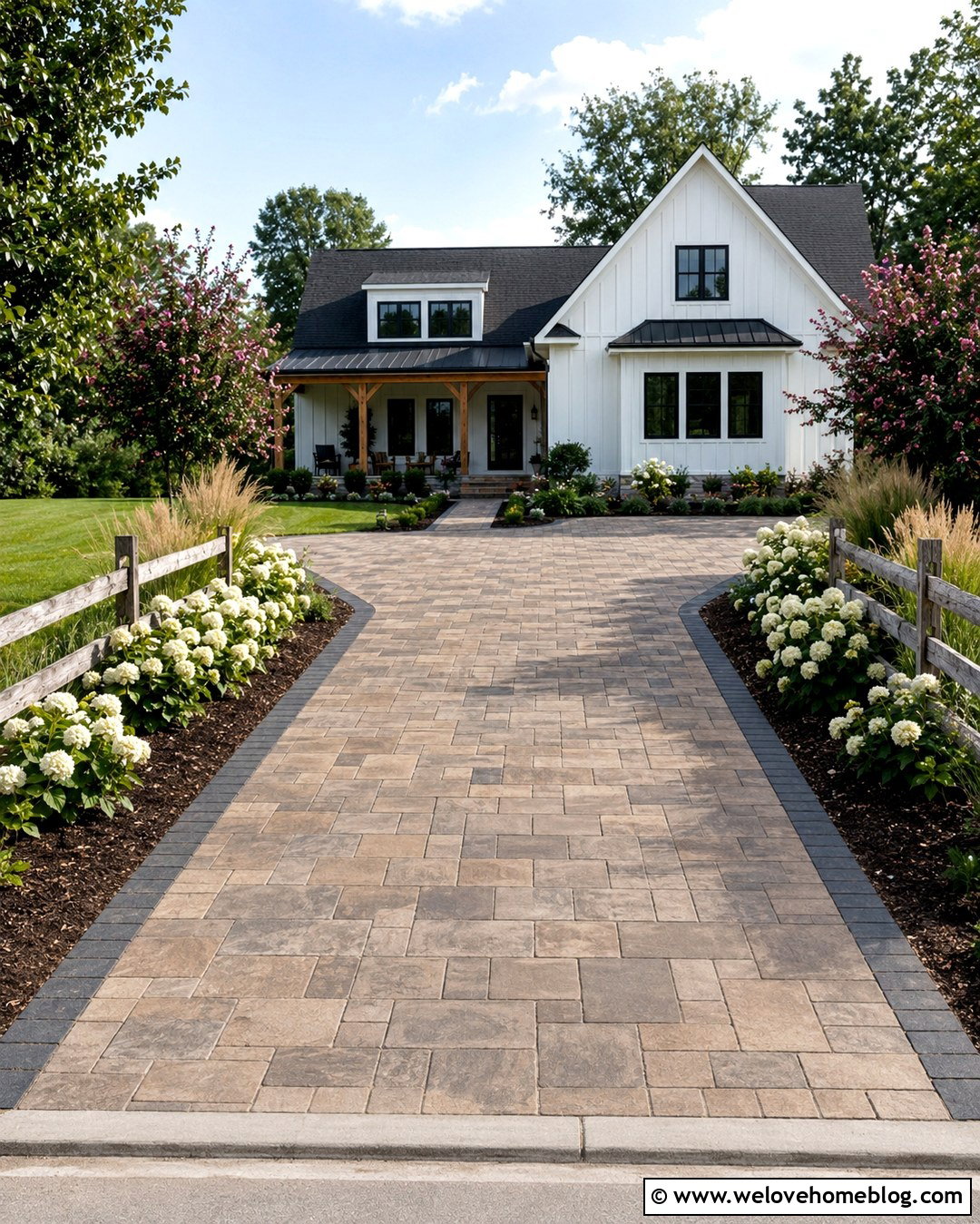 Farmhouse Concrete Paver Driveway With Tumbled Finish - 20 Concrete Paver Driveway Ideas