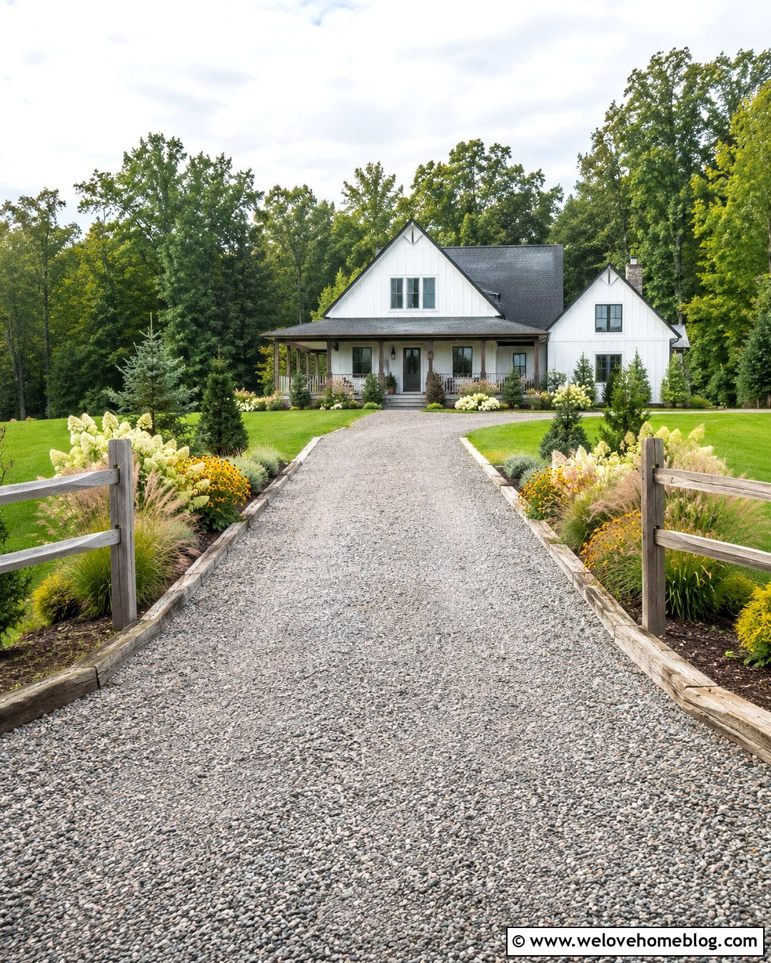 Farmhouse Crushed Concrete Driveway With Timber Borders - 20 Crushed Concrete Driveway Ideas