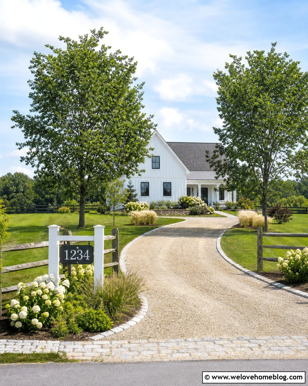 Farmhouse Driveway Address Sign With White Posts - 25 Driveway Address Sign Ideas