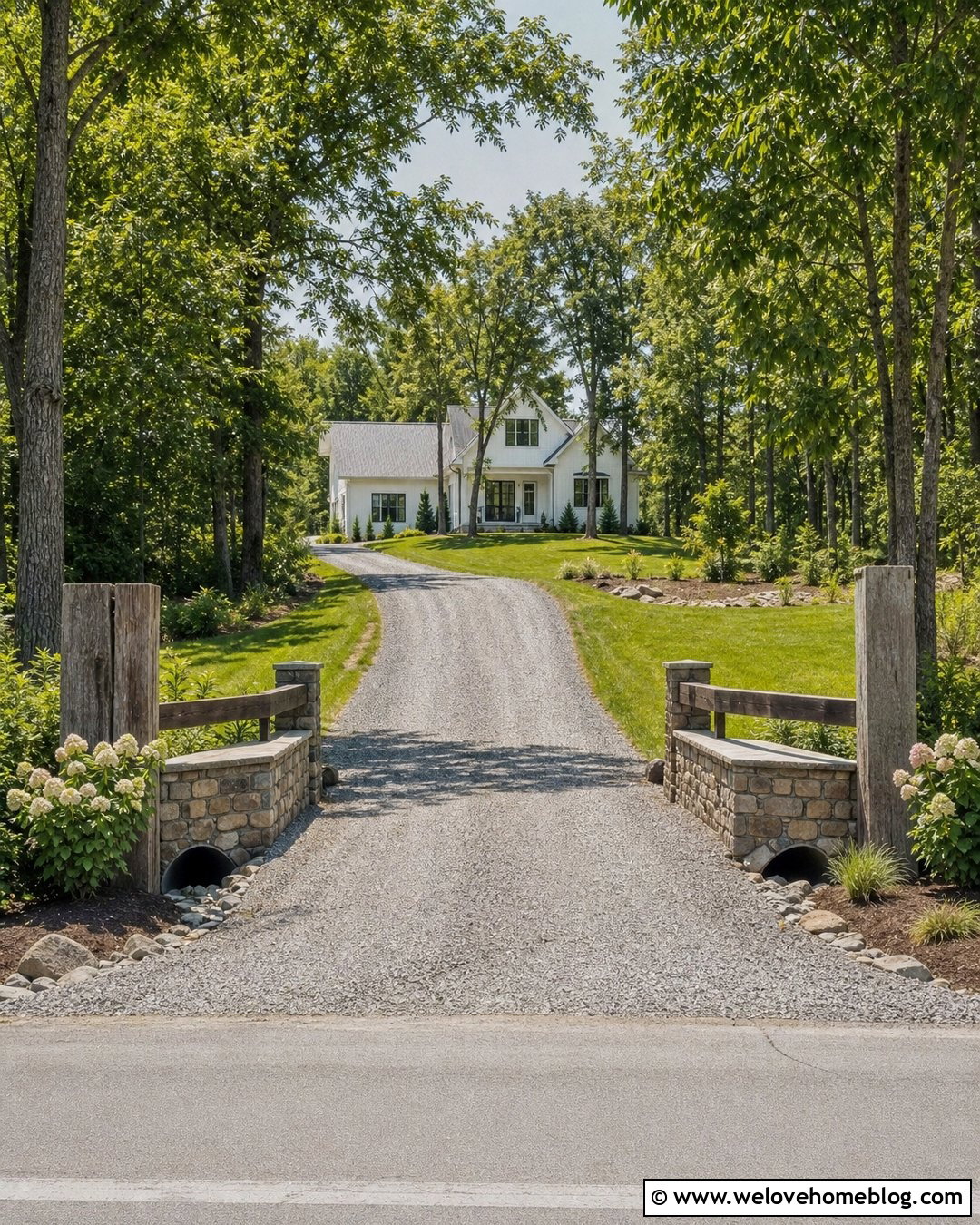 Farmhouse Driveway Bridge With Timber Posts - 20 Driveway Bridge Over Ditch Ideas