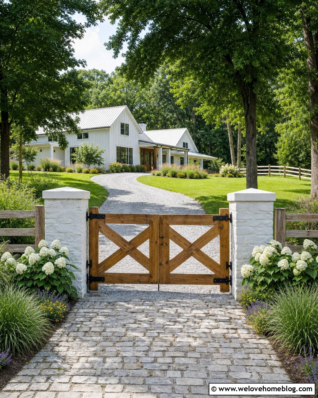 Farmhouse Driveway Columns With Wood Gates - 20 entry columns driveway ideas