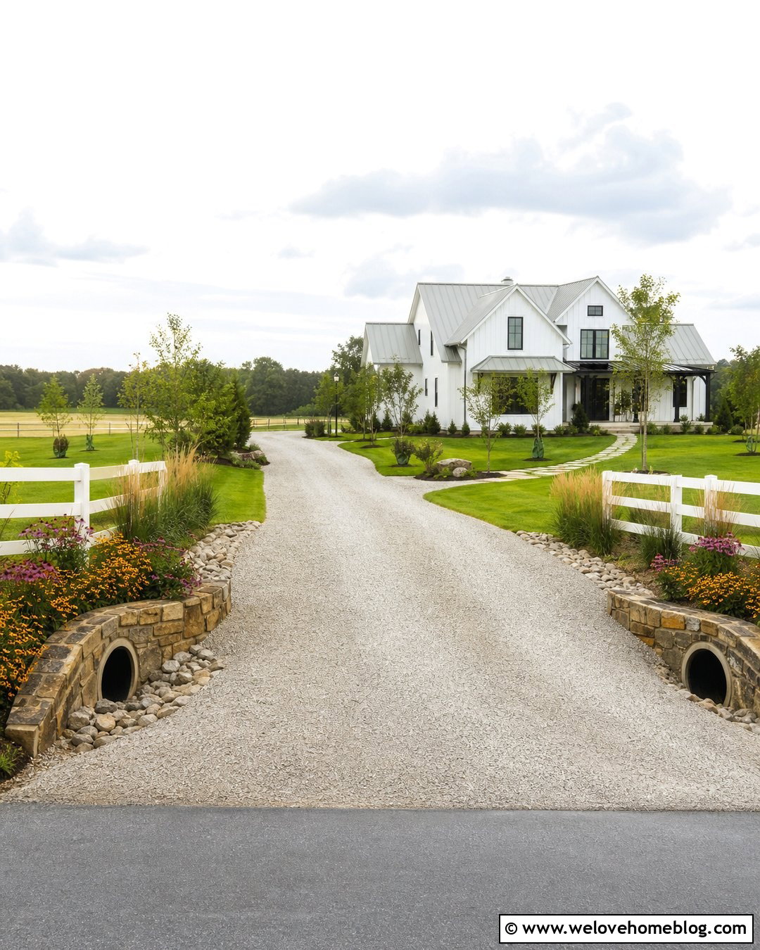 Farmhouse Driveway Culvert With Fieldstone Ditch - 20 Driveways Culvert Drainage Ditch Ideas