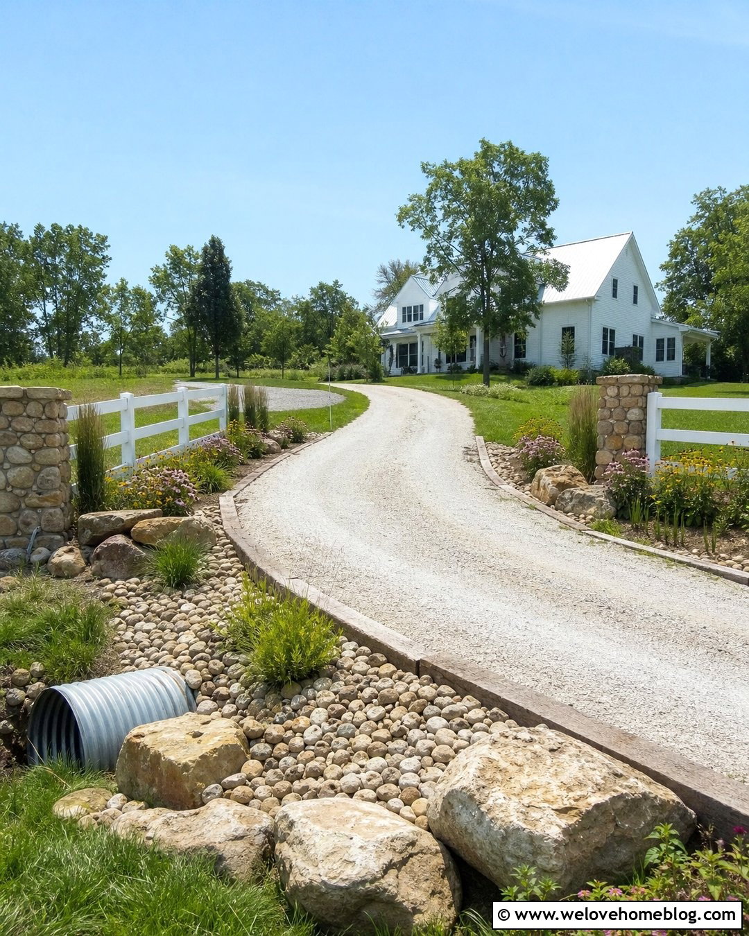 Farmhouse Driveway Ditch - 30 Driveway Ditch Ideas