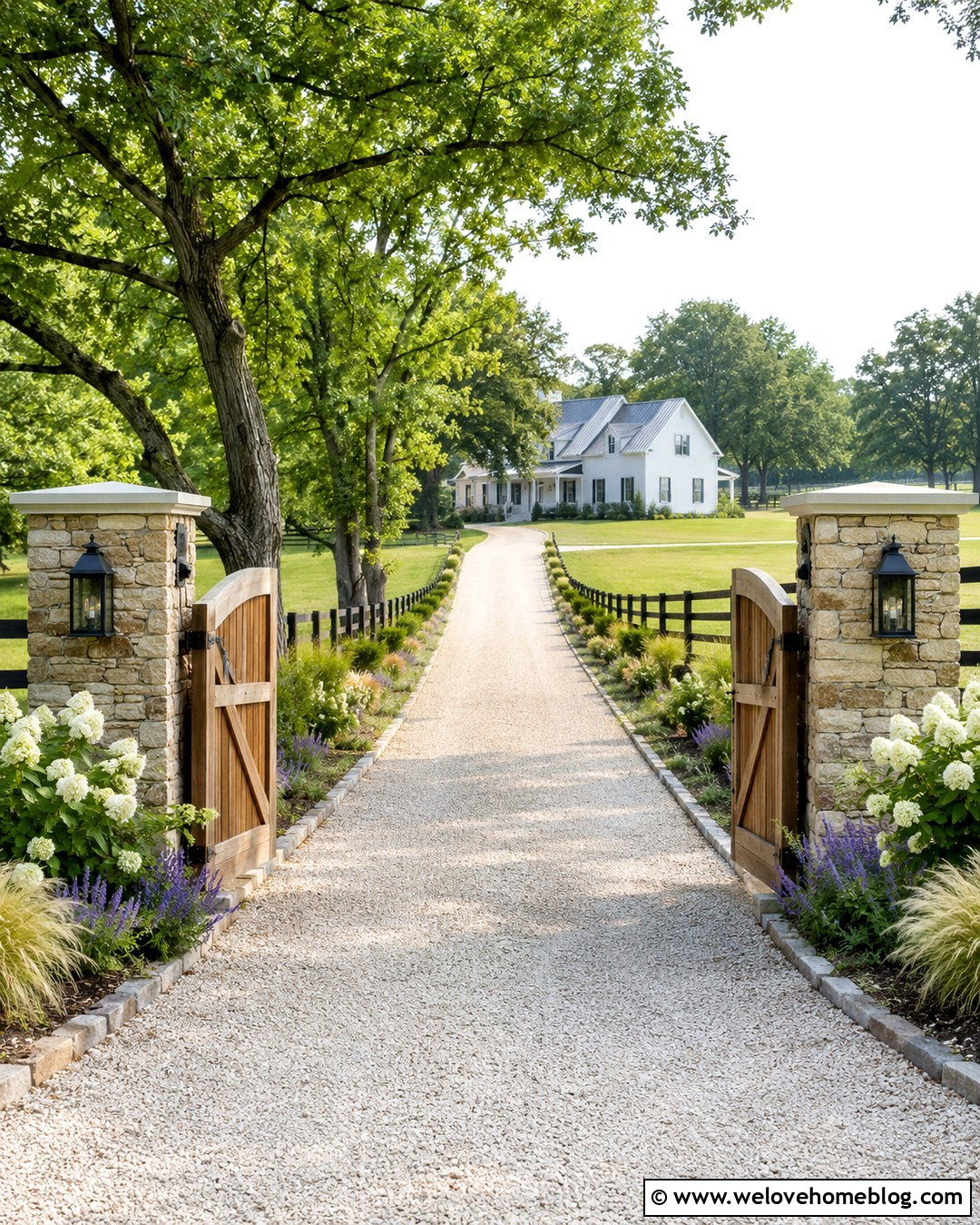 Farmhouse Driveway Entrance Columns With Wood Gates - 20 driveway entrance columns ideas