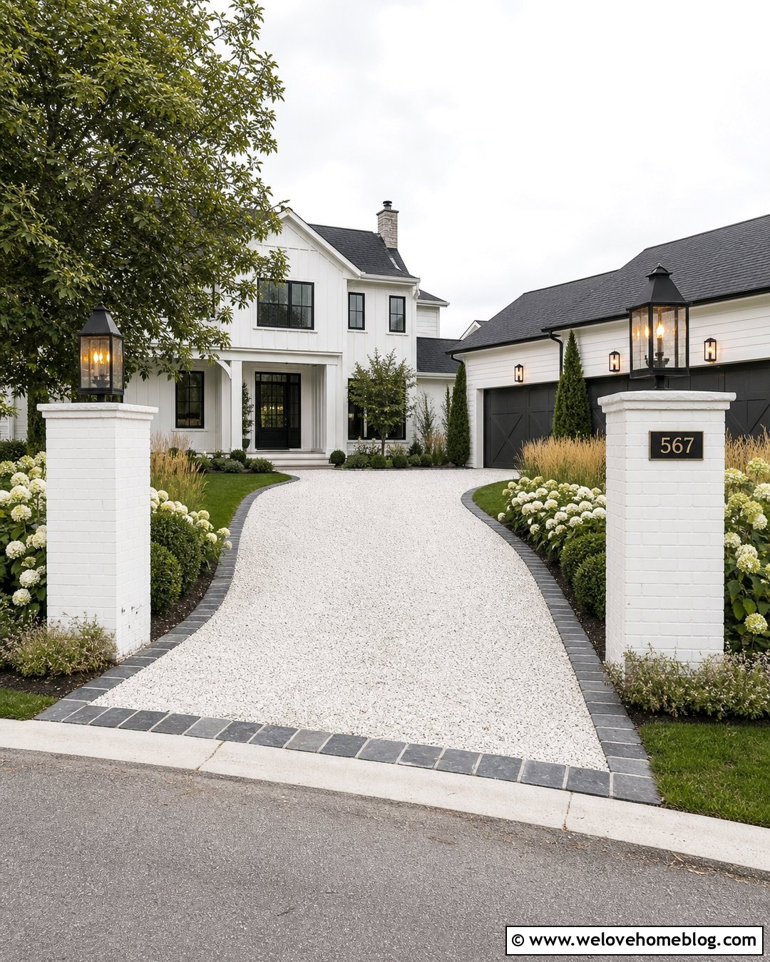 Farmhouse Driveway Entrance Lanterns - 25 Driveway Lighting Entrance Ideas