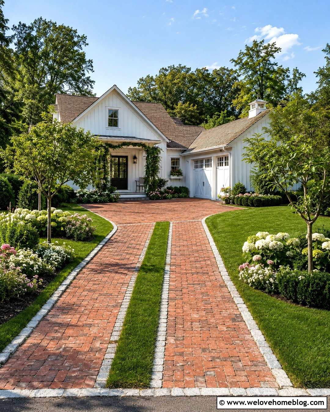 Farmhouse Driveway With Grass Center Strip - 20 Driveway Farmhouse Ideas