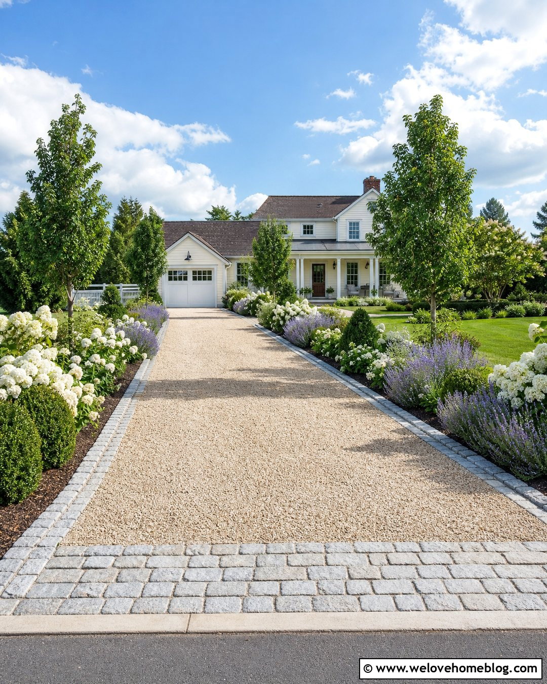 Farmhouse Driveway With Hydrangea Borders - 35 farmhouse driveway ideas