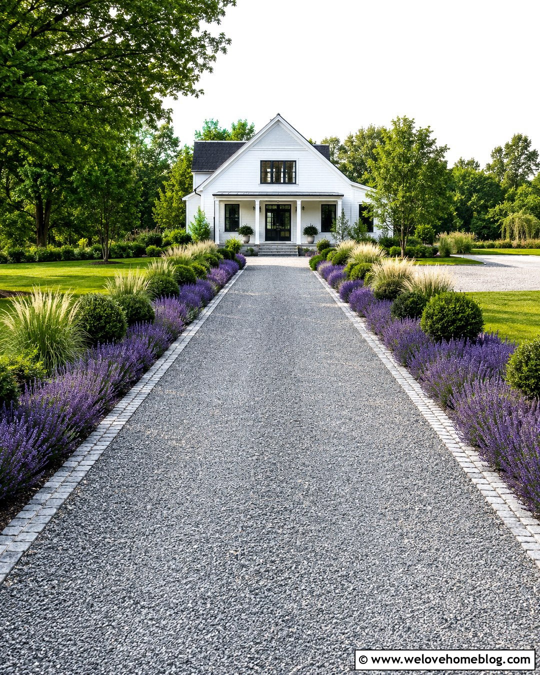 Farmhouse Driveway With Lavender Borders - 20 Driveway Farmhouse Ideas