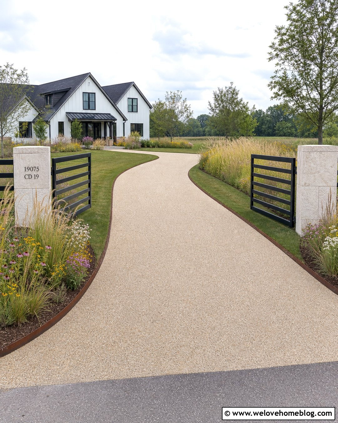 Farmhouse Driveway With Prairie Landscaping - 40 Farmhouse Driveway Entrance Ideas