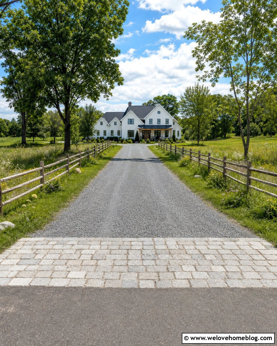 Farmhouse Driveway With Split Rail Fencing - 40 Front Driveway Landscaping Ideas