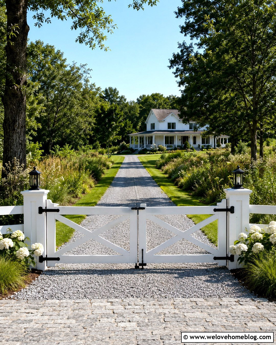 Farmhouse Electric Gate With White Fencing - 20 electric gates entrance driveways ideas