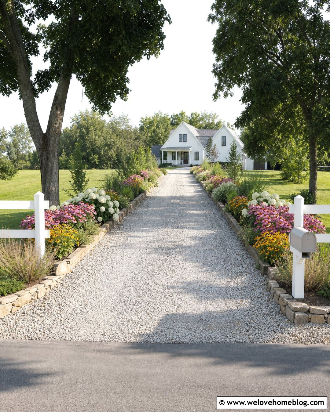 Farmhouse Flower Bed Along Gravel Driveway - 20 flower beds by driveway ideas