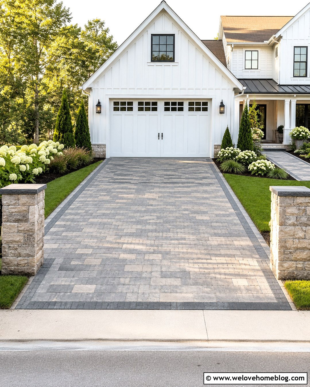 Farmhouse Garage Paver Driveway - 20 Garage Pavers Driveways Ideas