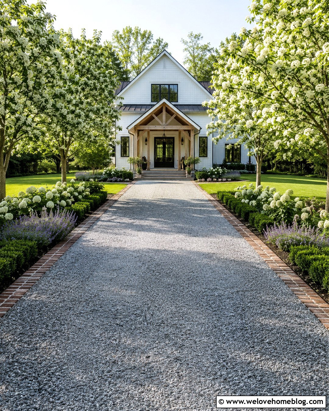 Farmhouse Gravel Driveway Porch - 20 Driveway Porch Ideas