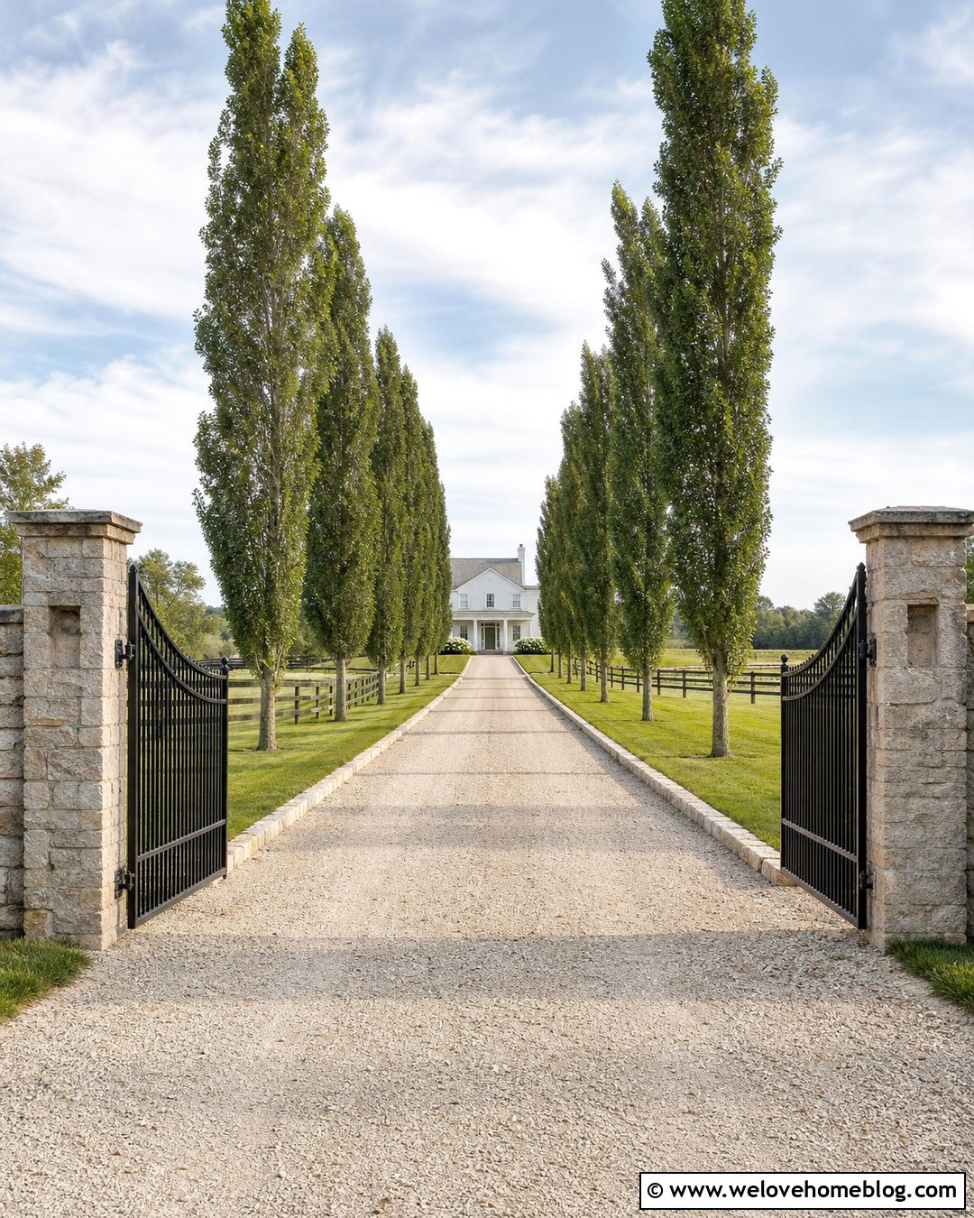 Farmhouse Gravel Driveway With Poplar Trees - 25 driveway trees lined ideas