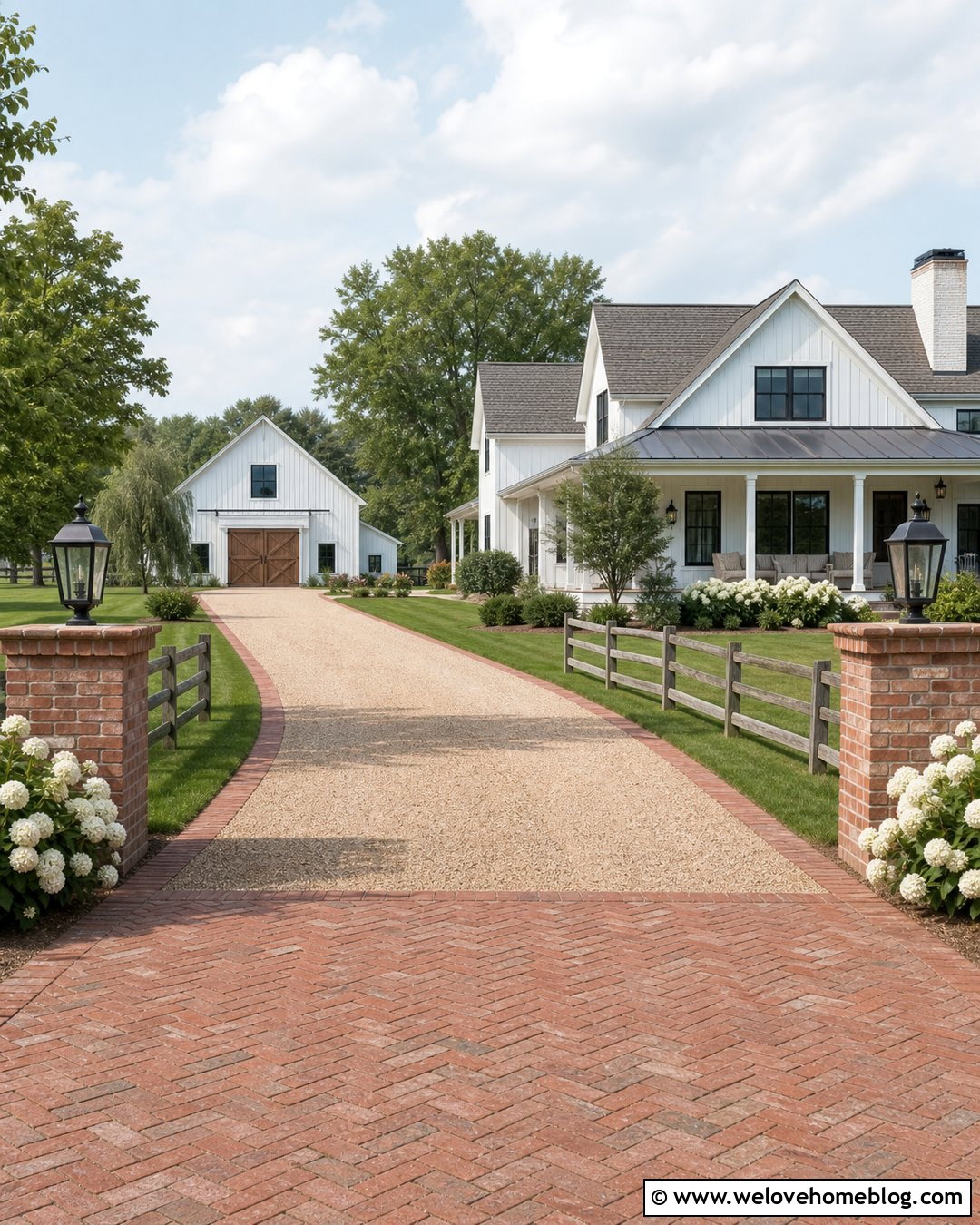 Farmhouse Gravel Driveway With Red Brick Border - 20 gravel driveway with paver border ideas