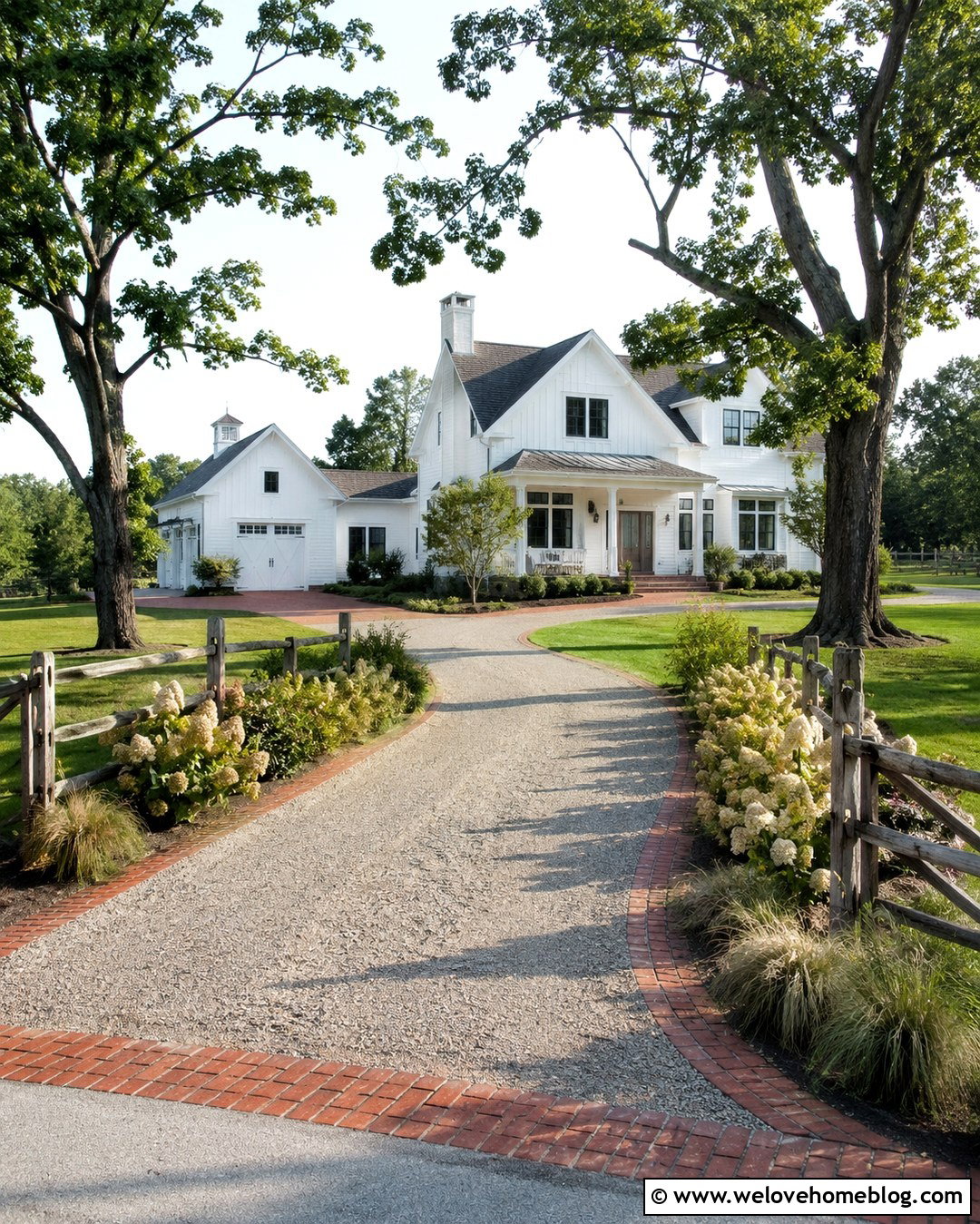 Farmhouse Gravel Driveway With Red Brick - 20 Brick And Gravel Driveway Ideas