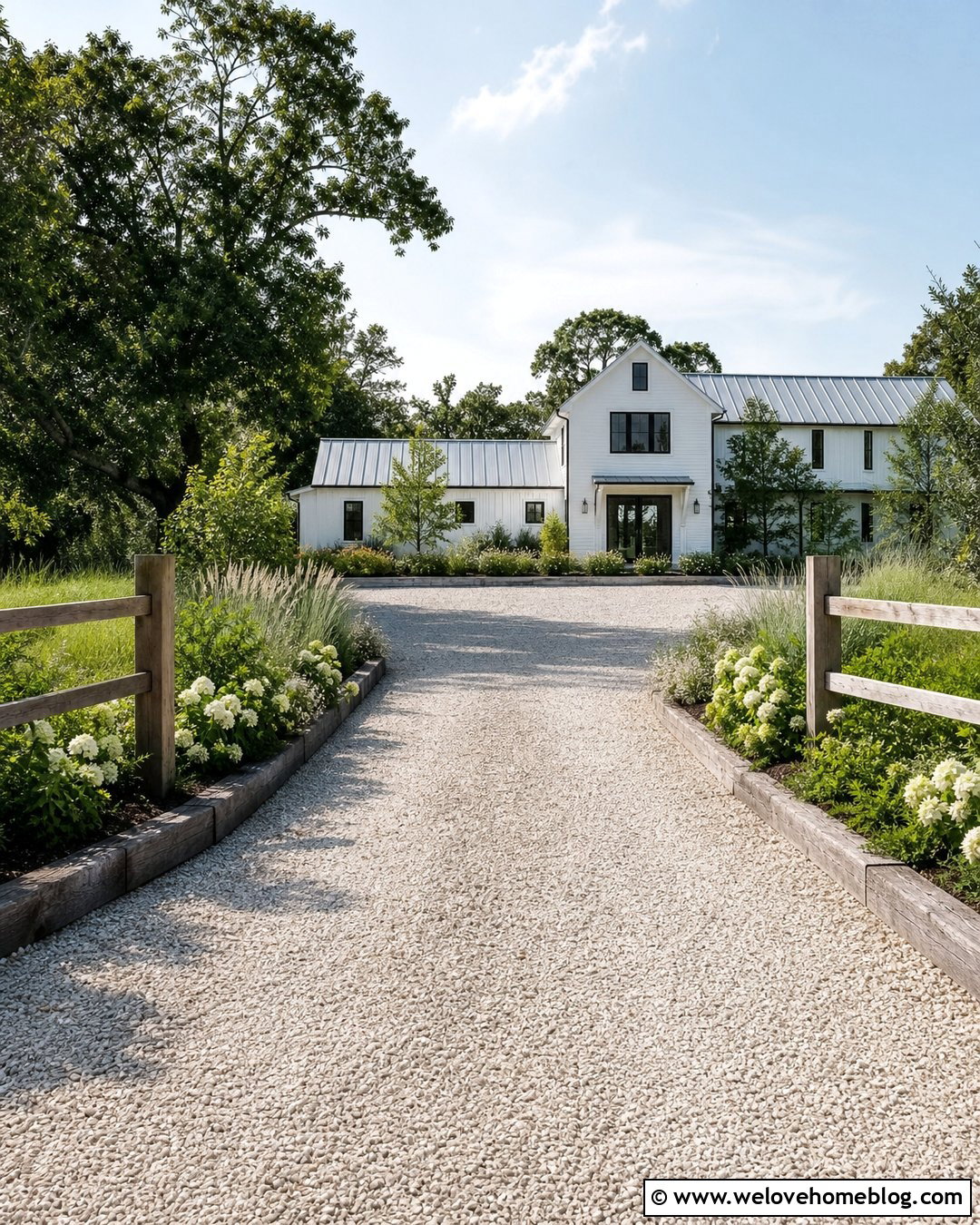 Farmhouse Gravel Driveway With Sleeper Border - 20 gravel driveway with border ideas