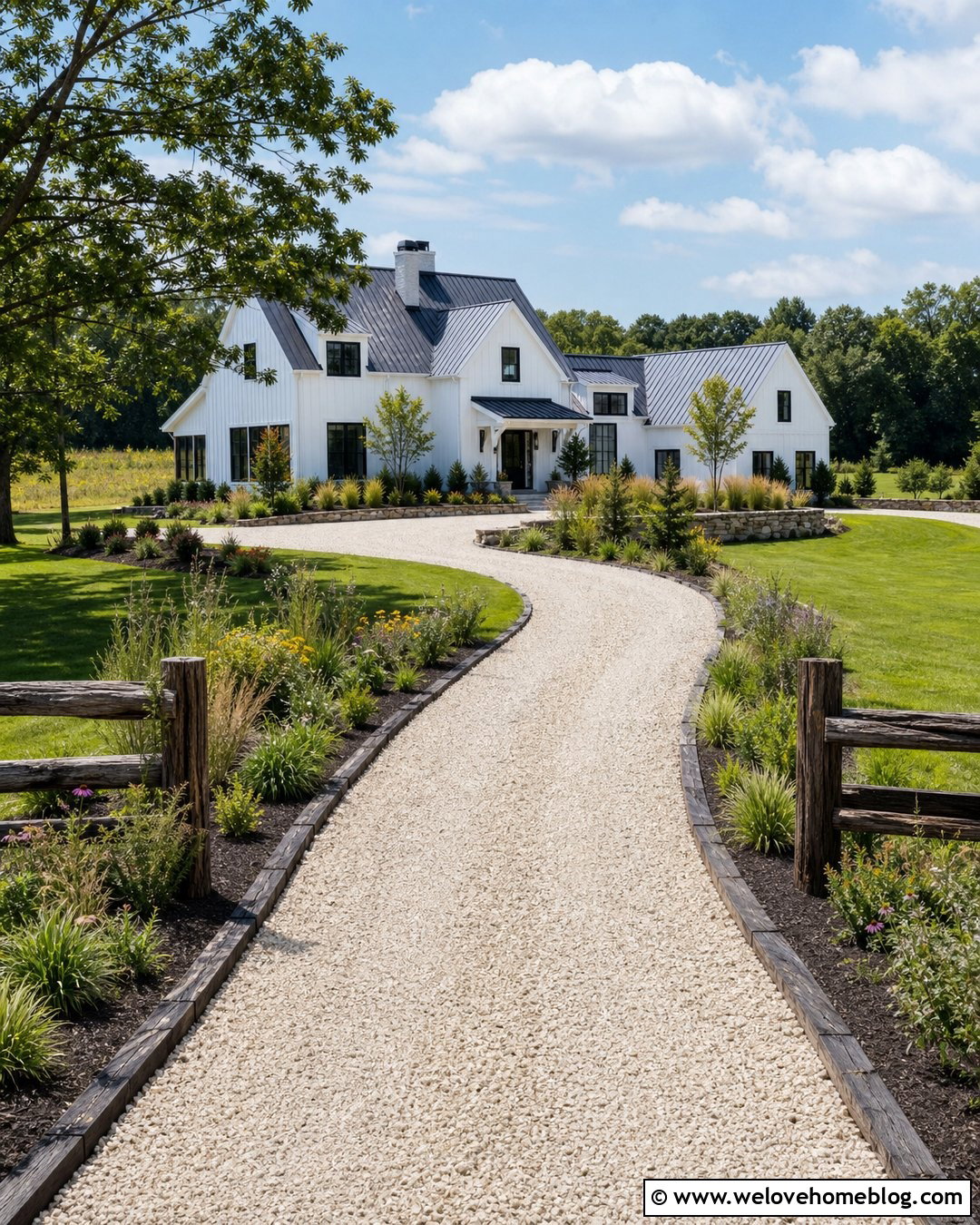 Farmhouse Gravel Driveway With Timber Edging - 20 Picture Of Driveway Ideas