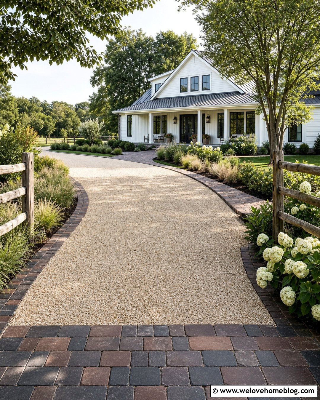 Farmhouse Gravel Driveway With Weathered Block Paving - 20 Gravel And Block Paving Driveway Ideas