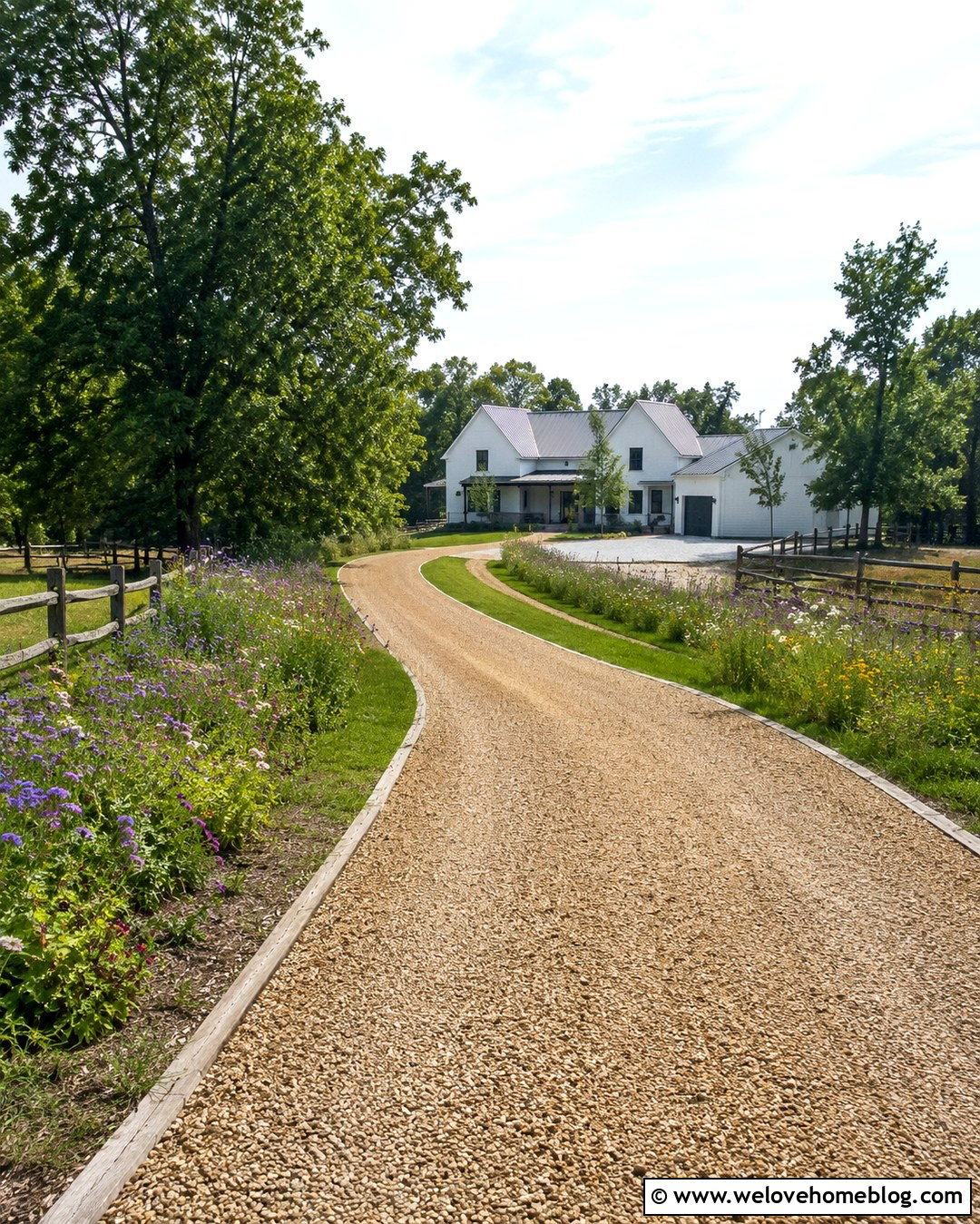 Farmhouse Gravel Driveway With Wildflower Border - 20 next to driveway landscaping ideas