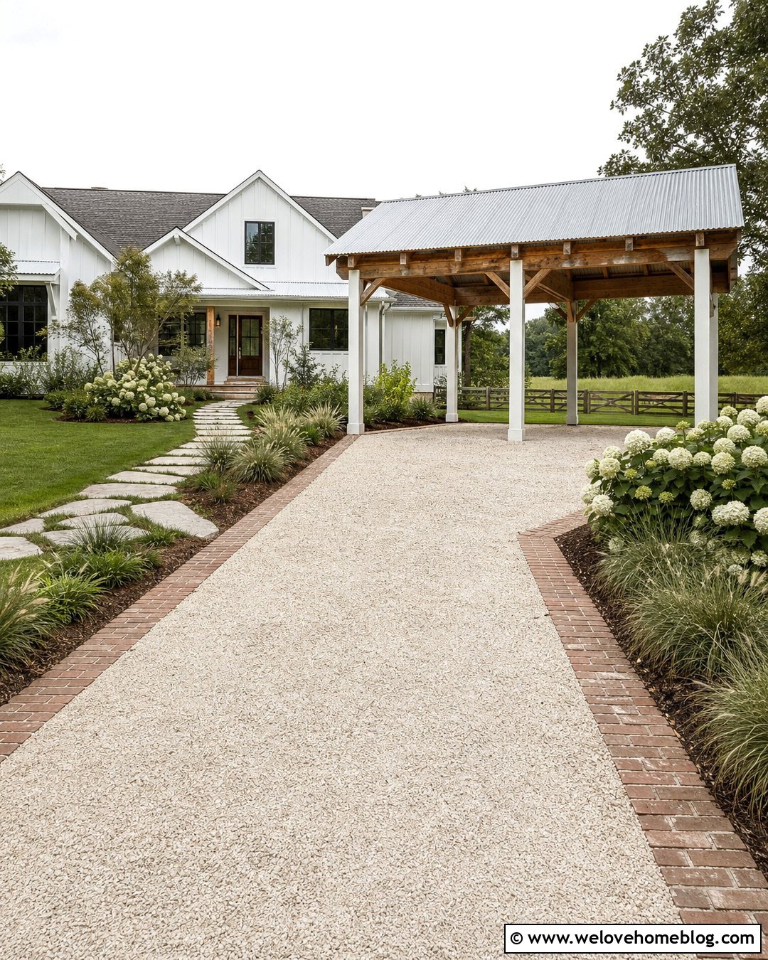 Farmhouse Metal Driveway Carport - 20 Driveway Sun Shade Ideas