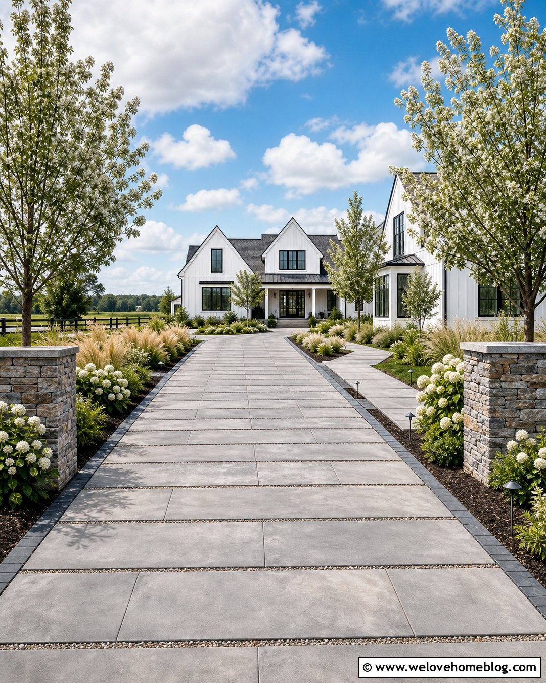 Farmhouse Paver Driveway With Gravel Joints - 25 Paving Driveway Ideas