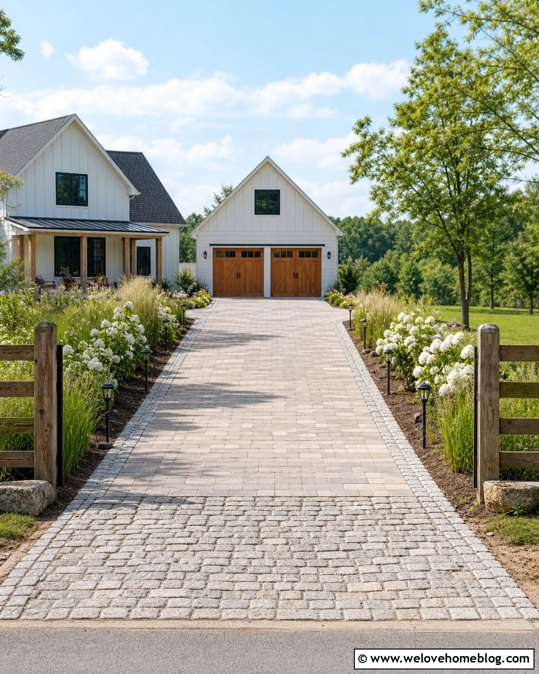 Farmhouse Paver Driveway With Stone Apron - 20 paver driveways ideas
