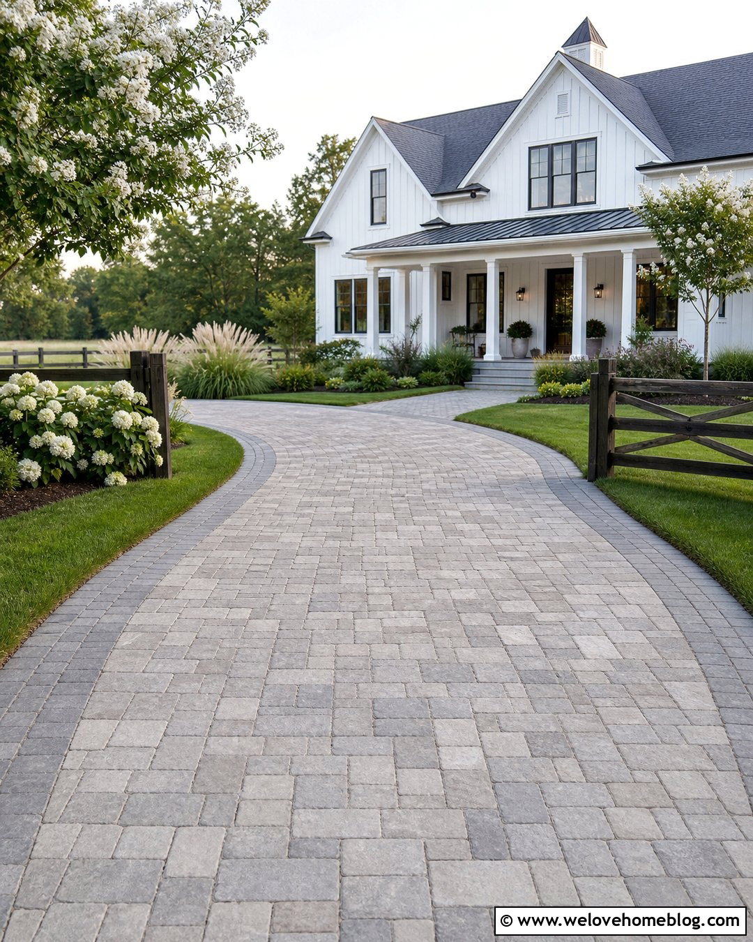Farmhouse Paver Driveway - 20 Parking Pavers Driveways Ideas