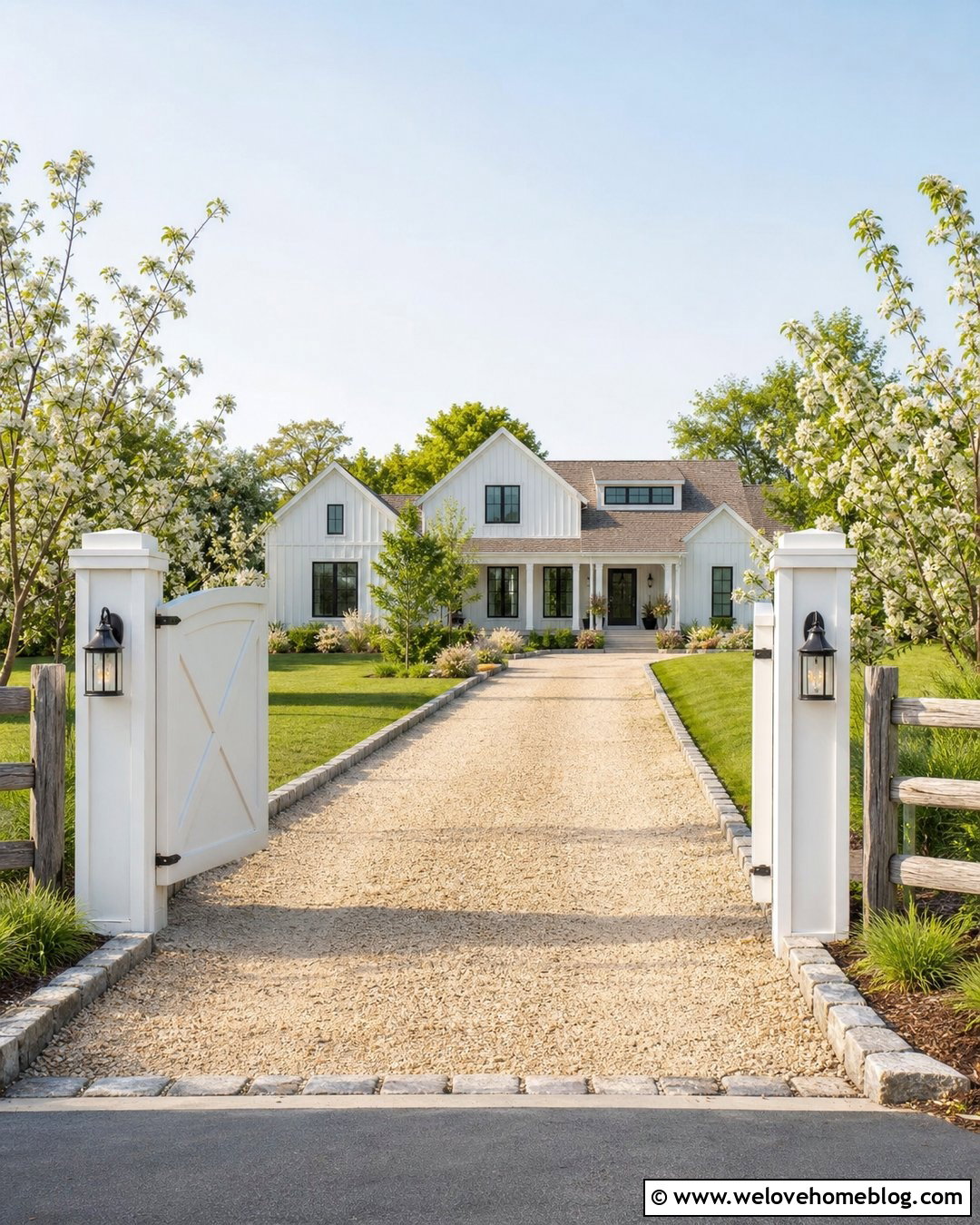 Farmhouse Sliding Gate With Crushed Stone Driveway - 35 sliding gate driveway ideas