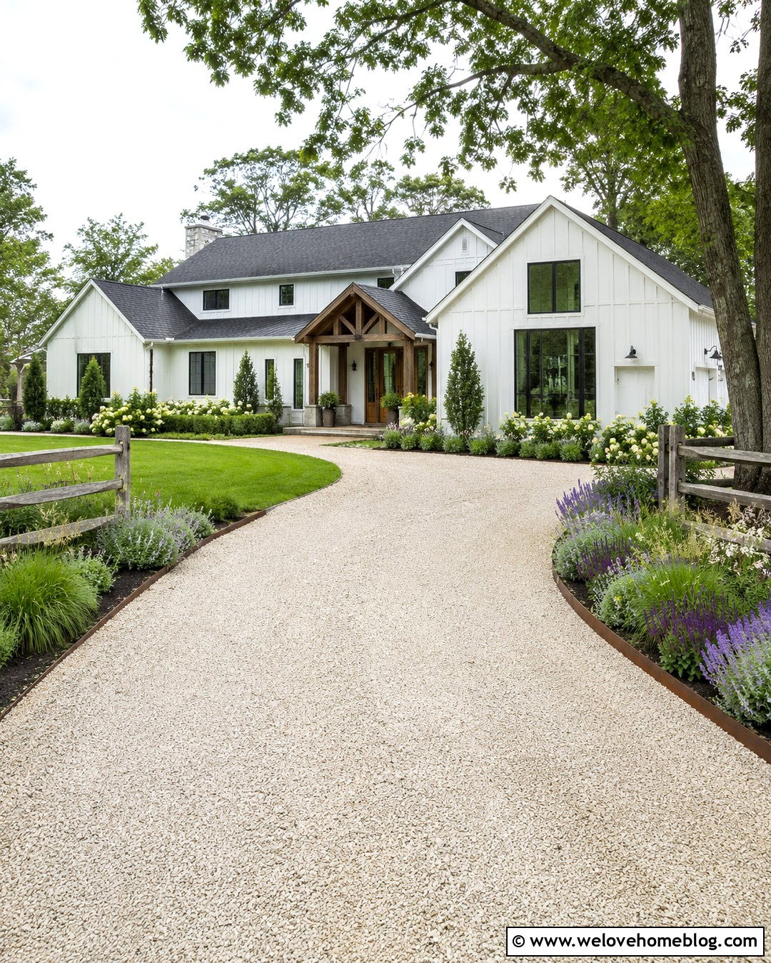 Farmhouse Timber Portico Driveway Entrance - 20 Portico Driveway Entrance Ideas