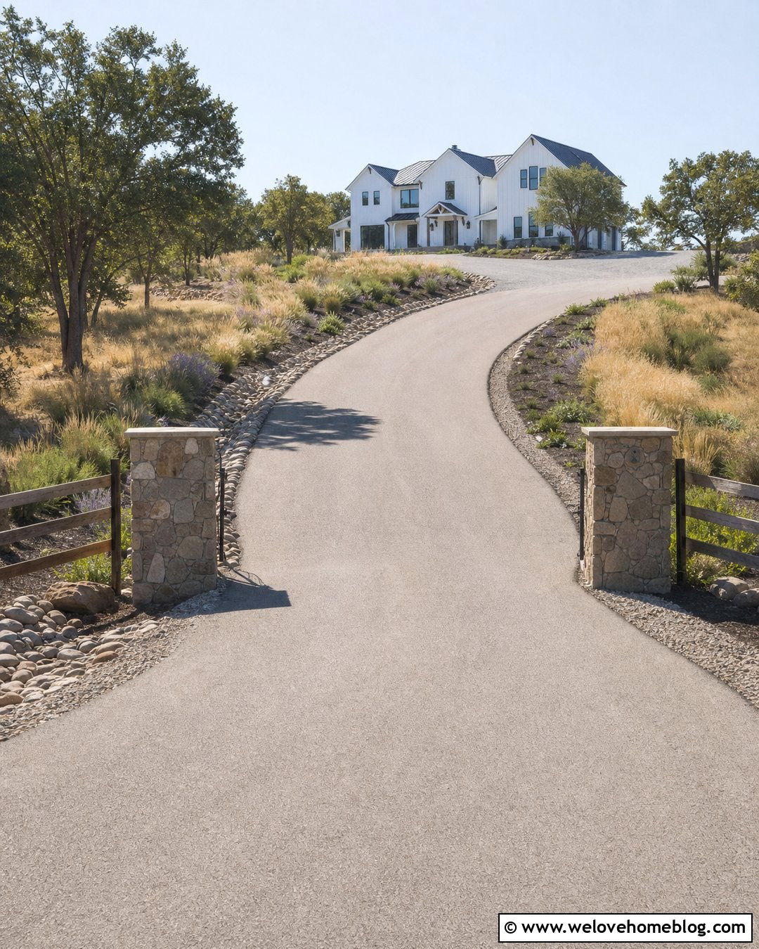 Farmhouse Uphill Driveway With Chip Seal Surface - 25 Uphill Driveway Ideas