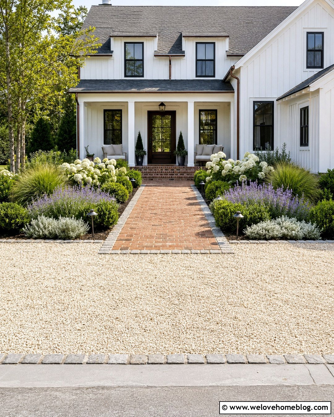 Farmhouse Walkway With Reclaimed Brick - 20 Pathway From Driveway To Front Door Ideas