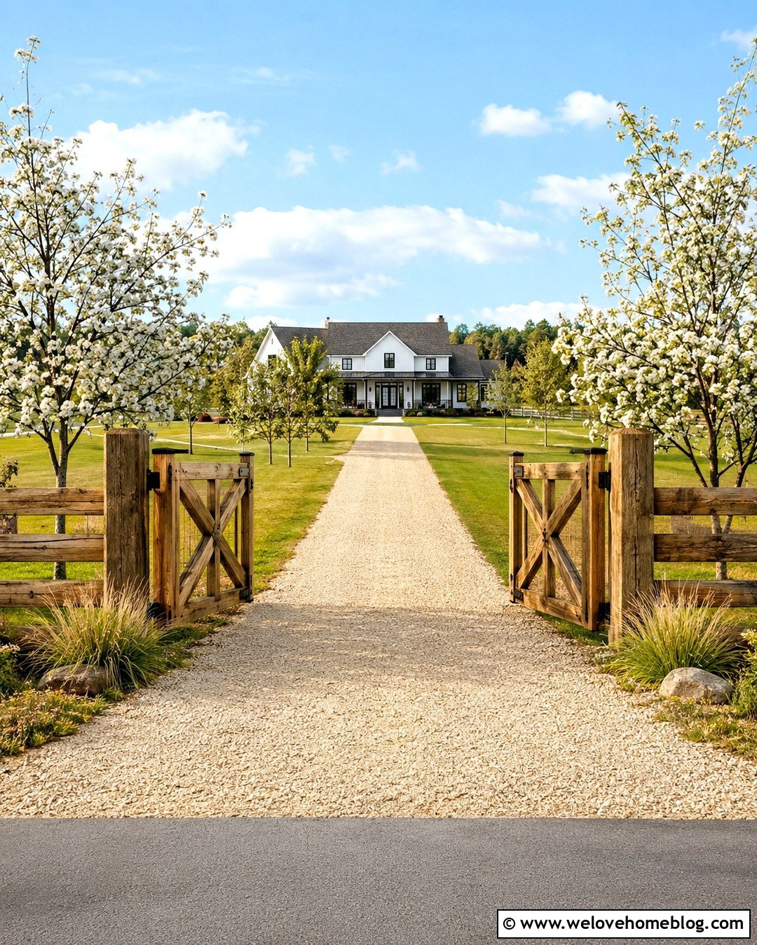 Farmhouse Wooden Driveway Gate With Cross Bracing