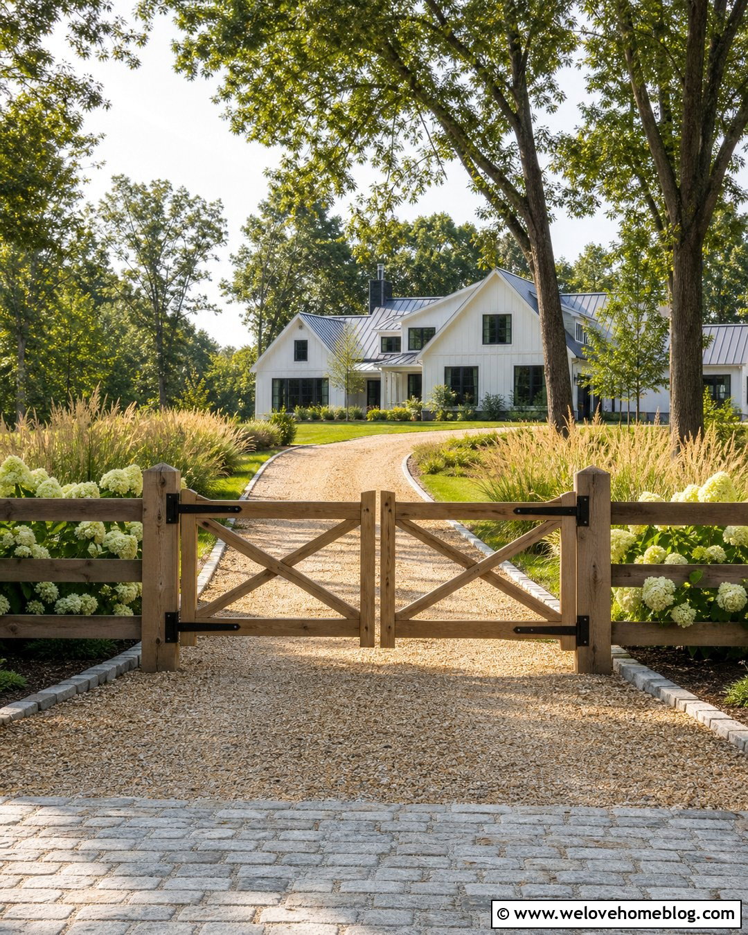 Farmhouse Wooden Driveway Gate With Gravel - 35 Wooden Driveway Gates Ideas