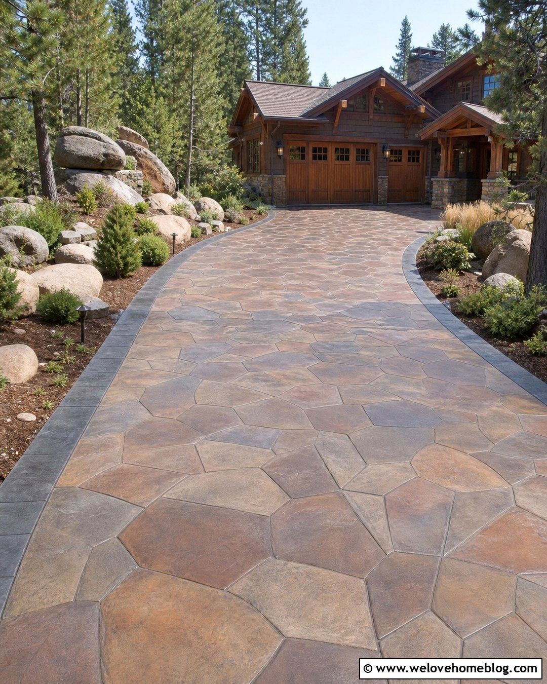 Faux Flagstone Stained Concrete Driveway - 20 Stain Concrete Driveway Ideas