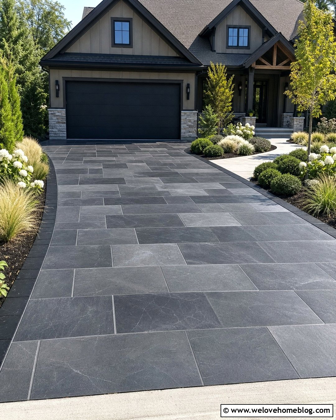 Faux Slate Driveway Paint With Modern Landscaping - 30 driveway paint ideas