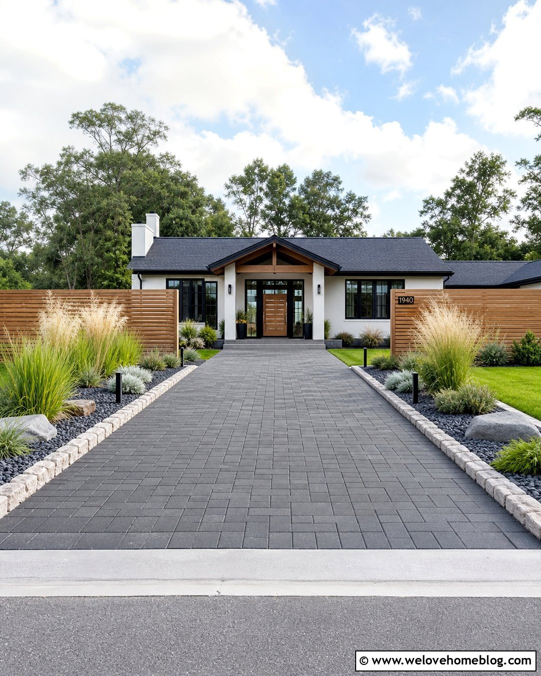 Fence Lined Driveway With Ornamental Grasses - 20 Fence Lined Driveway Ideas
