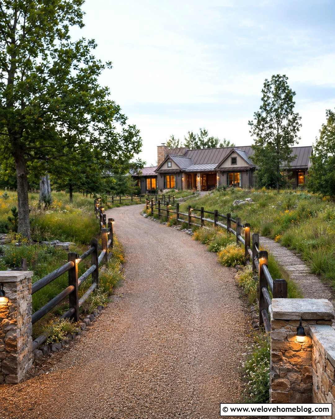 Fence Post Lights Along Rural Driveway - 20 Lights Along Driveway Ideas