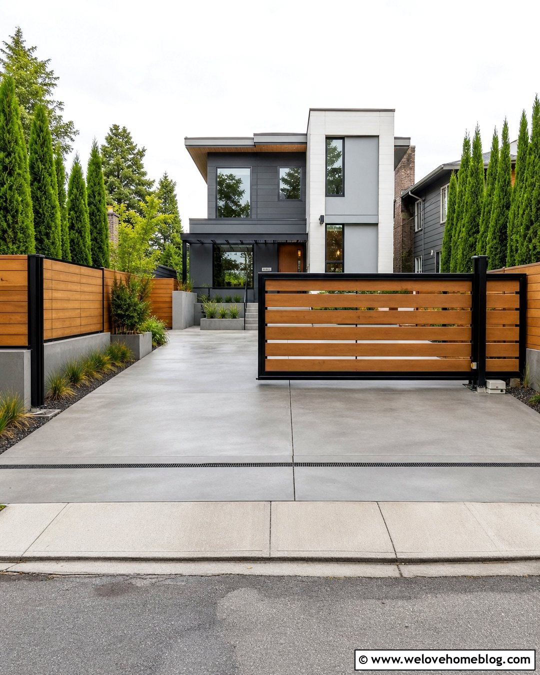 Fence With Sliding Gate Over Concrete Driveway - 20 Fence On Concrete Driveway Ideas