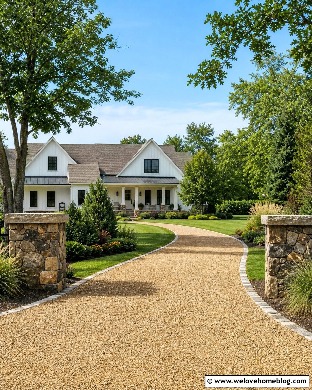 Fieldstone Columns With Gravel Driveway - 25 Stone Columns Driveway Ideas