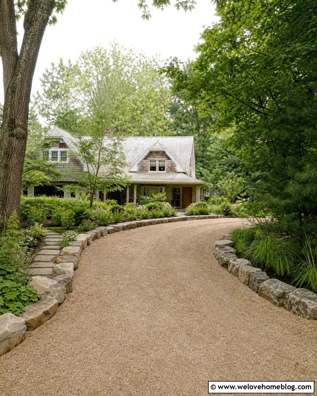 Fieldstone Curved Driveway Border - 20 Cheap Driveway Border Ideas