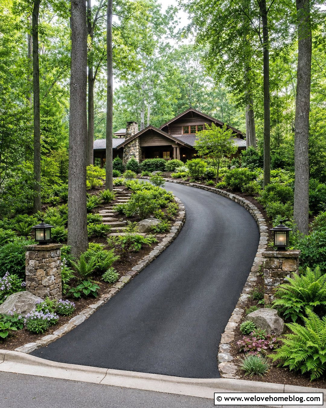 Fieldstone Driveway Border With Woodland Plants - 25 Driveway Border Landscape Edging Ideas