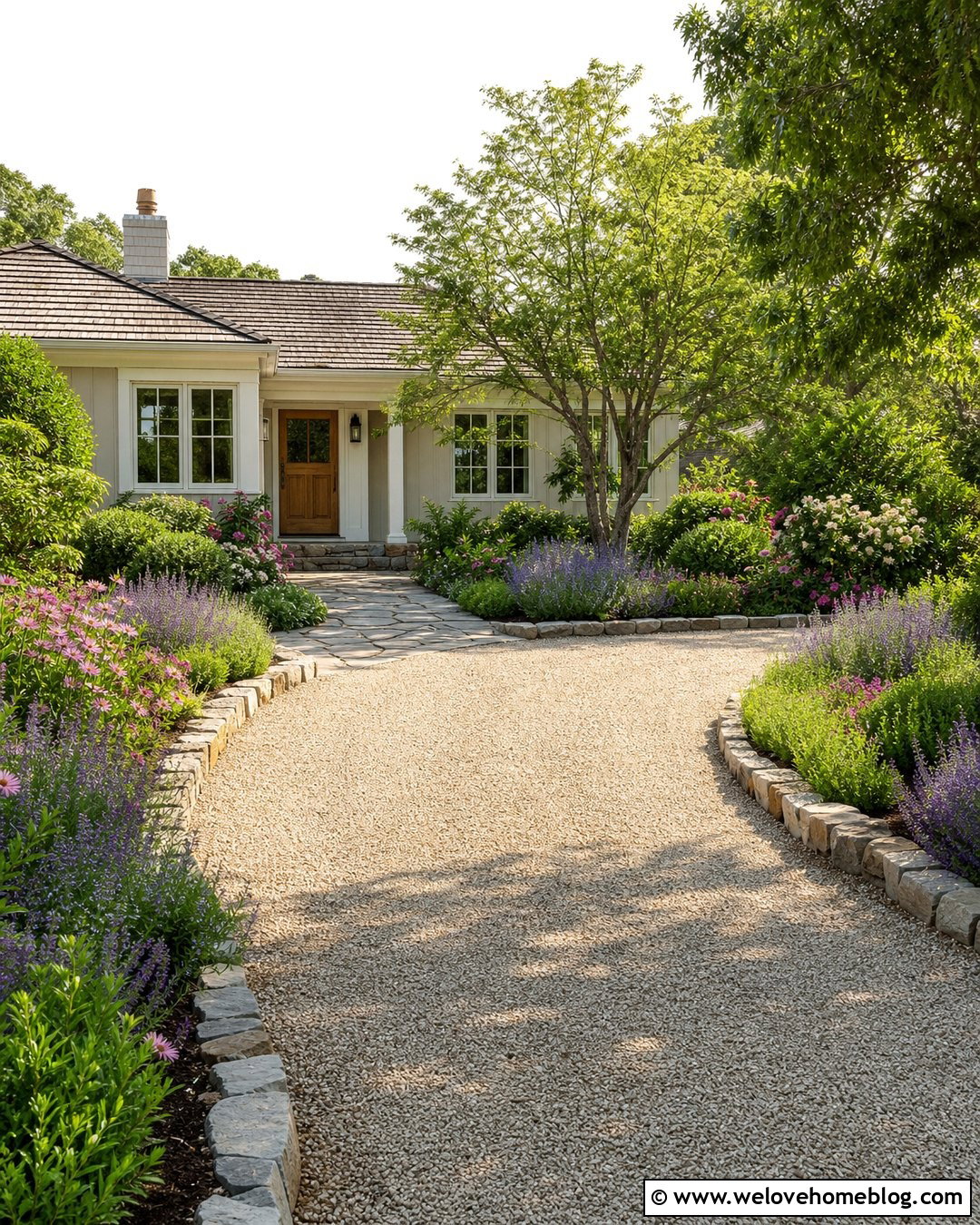 Fieldstone Driveway Edging With Cottage Plants - 30 driveway landscaping edging ideas