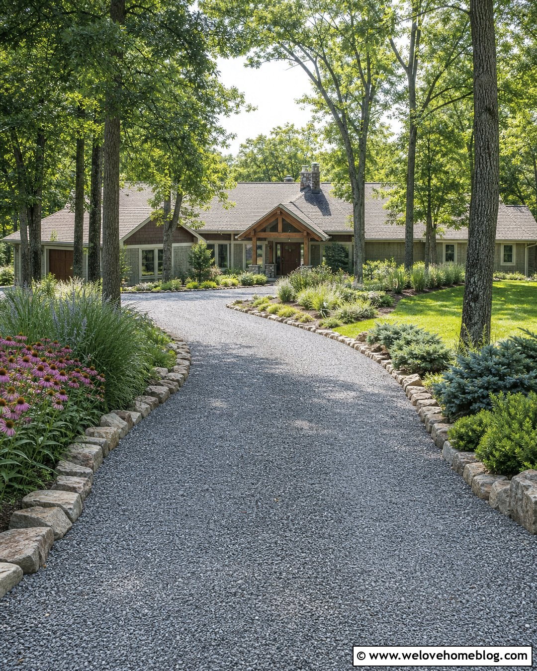 Fieldstone Driveway Edging With Crushed Stone - 20 Natural Stone Driveway Edging Ideas