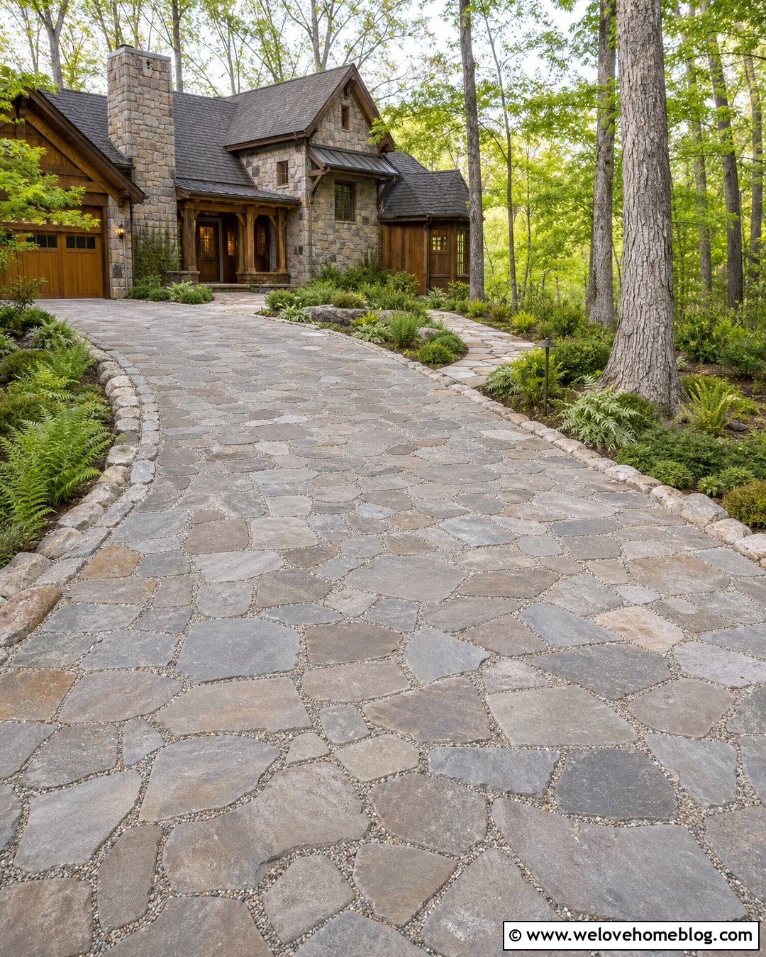 Fieldstone Driveway With Gravel Joints - 25 Driveway Stone Ideas