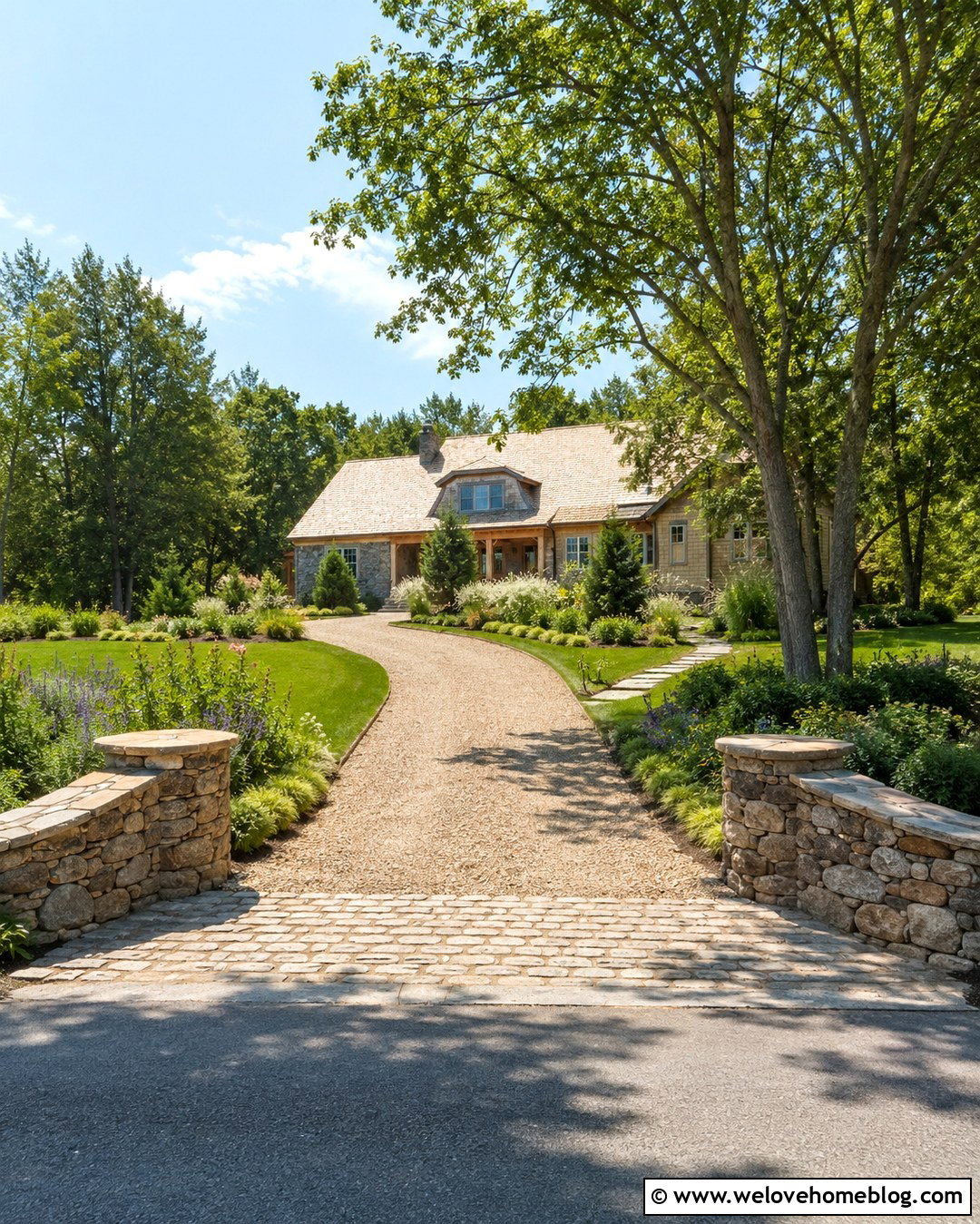 Fieldstone Rock Wall With Gravel Driveway - 20 Rock Wall Driveway Entrance Ideas