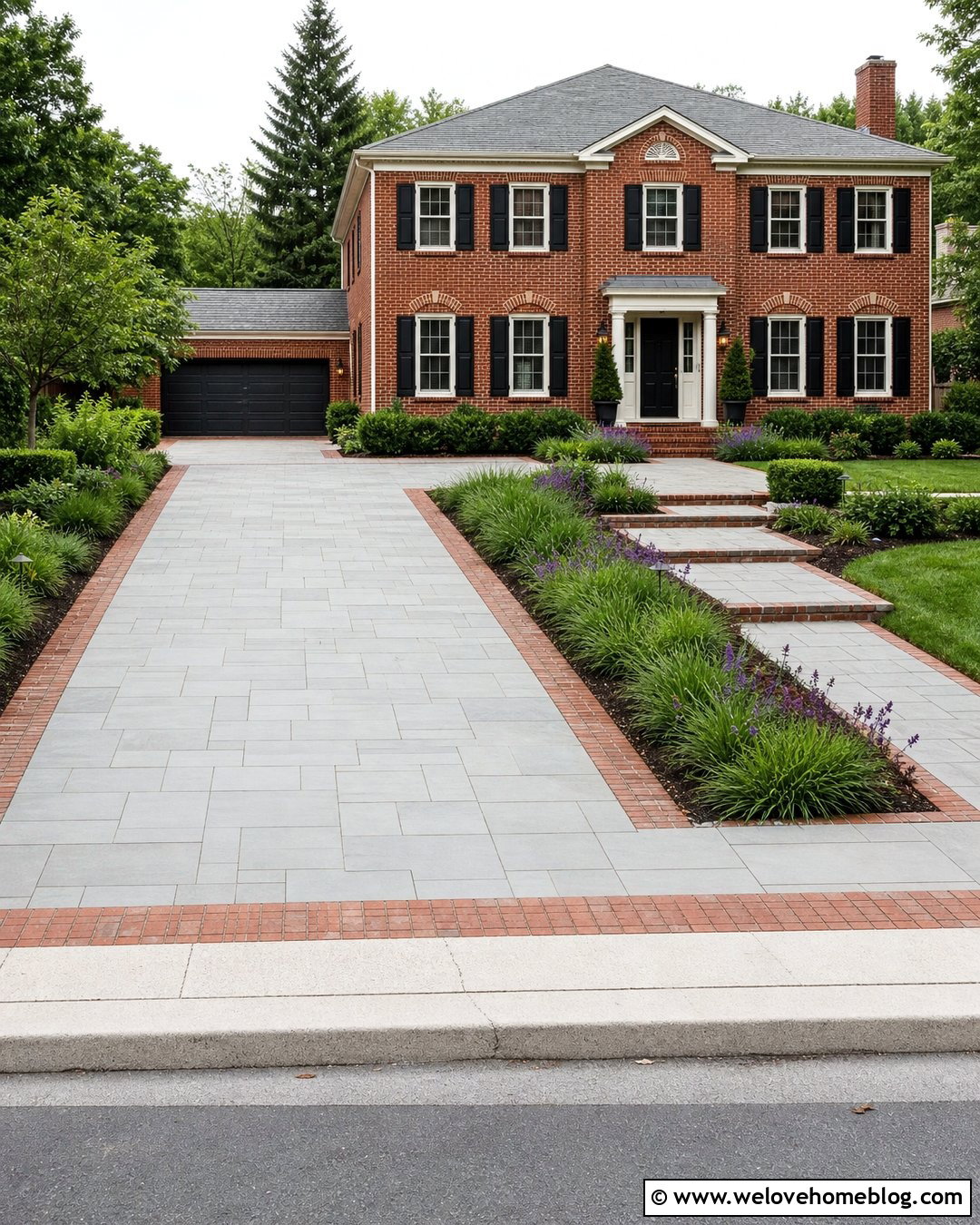 Flagged Driveway With Brick Ribbon Borders - 20 Flagged Driveway Ideas